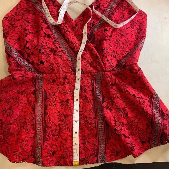Monteau Red Spagheti strap lace elastic waist womens top large - Picture 9 of 14